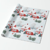 Wasserfarbe Rote nordische Häuser Schneemann Weihn Geschenkpapier (Ungerollt)