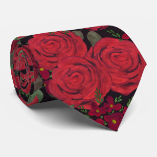 Wasserfarbe, rote Rosen, Schwarz, Rose, Blumenmust Krawatte