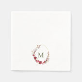 Wasserfarbe Roter Weihnachtskranz Monogram Napkins Serviette (Vorderseite)