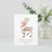 Wasserfarbe Rudolf Reindeer Frohe Weihnachtsfeiert Postkarte (Stehend Vorderseite)