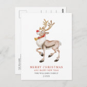 Wasserfarbe Rudolf Reindeer Frohe Weihnachtsfeiert Postkarte (Vorne/Hinten)