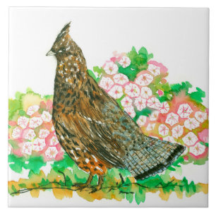 Wasserfarbe Ruffed Grouse Gamebird Mountain Laurel Fliese