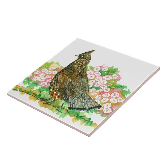 Wasserfarbe Ruffed Grouse Gamebird Mountain Laurel Fliese (Seite)