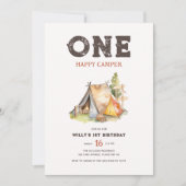 Wasserfarbe Rustikal Ein glücklicher Camper 1. Geb Einladung (Vorderseite)