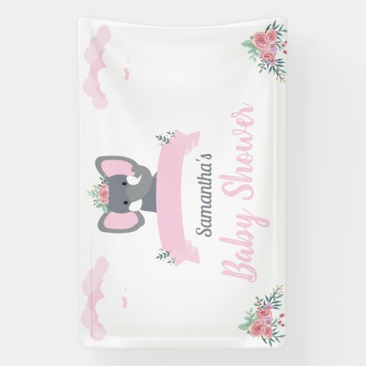 Wasserfarbe Rustikal rosa Elephant Bläsernchen Bab Banner (Vertikal)