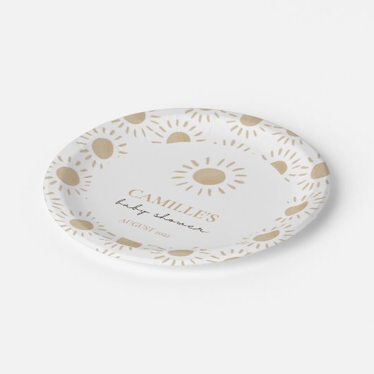 Wasserfarbe Rustikal Yellow Sun Boho Babydusche Pappteller (Schrägansicht)