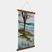 Wasserfarbe Rustikale Bäume und Wasserlandschaft Wandteppich Mit Holzrahmen (Gewinkelt)