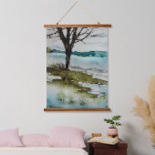 Wasserfarbe Rustikale Bäume und Wasserlandschaft Wandteppich Mit Holzrahmen (Schlafzimmer)