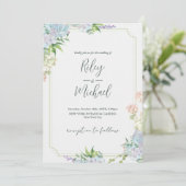 Wasserfarbe Rustikale blaue Blume & botanische Einladung (Stehend Vorderseite)
