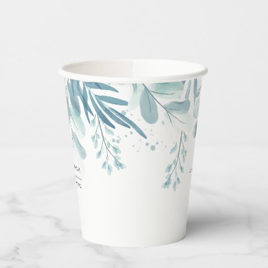 Wasserfarbe Rustikale Blaue Wiese Hochzeit Pappbecher (Links)