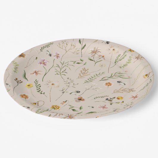 Wasserfarbe Rustikale Blütenbiene Moderne Pappteller (Schrägansicht)