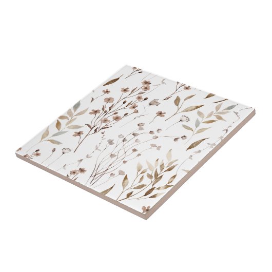 Wasserfarbe Rustikale Braun Winter florale Botanis Fliese (Seite)