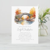 Wasserfarbe Rustikale Bridge Hochzeit Einladung (Stehend Vorderseite)