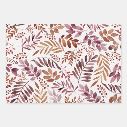 Wasserfarbe Rustikale Burgund-Blätter  Geschenkpapier Set (Vorderseite)