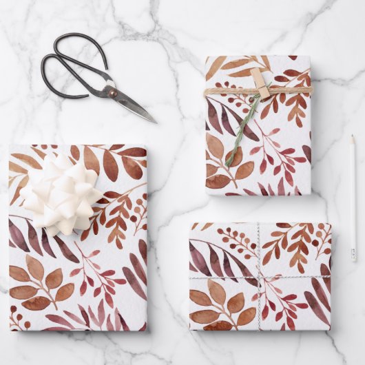 Wasserfarbe Rustikale Burgund-Blätter  Geschenkpapier Set (Vorderseite)