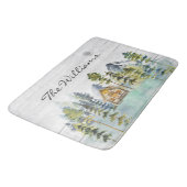 Wasserfarbe Rustikale Foggy Forest Mountain Kabine Badematte (Schrägansicht)