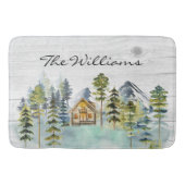 Wasserfarbe Rustikale Foggy Forest Mountain Kabine Badematte (Vorderseite)