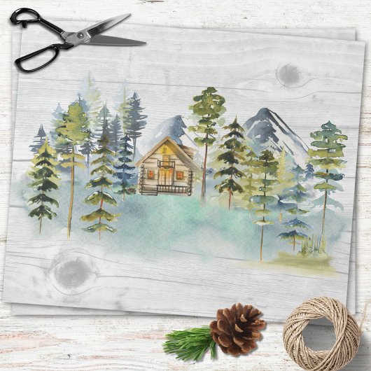 Wasserfarbe Rustikale Foggy Forest Mountain Kabine Geschenkpapier