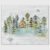 Wasserfarbe Rustikale Foggy Forest Mountain Kabine Geschenkpapier (Flach)
