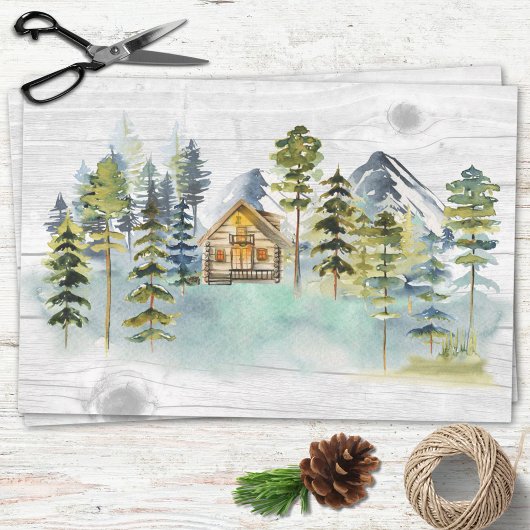 Wasserfarbe Rustikale Foggy Forest Mountain Kabine Geschenkpapier Set