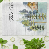 Wasserfarbe Rustikale Foggy Forest Mountain Kabine Geschirrtuch (Gefaltet)