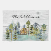 Wasserfarbe Rustikale Foggy Forest Mountain Kabine Geschirrtuch (Horizontal)