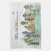 Wasserfarbe Rustikale Foggy Forest Mountain Kabine Geschirrtuch (Vertikal)