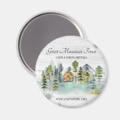 Wasserfarbe Rustikale Foggy Forest Mountain Kabine Magnet (Vorderseite/Rückseite)