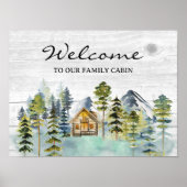 Wasserfarbe Rustikale Foggy Forest Mountain Kabine Poster (Vorne)