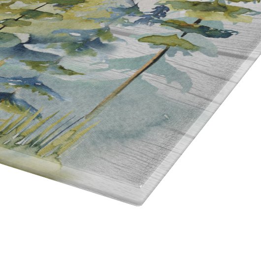 Wasserfarbe Rustikale Foggy Forest Mountain Kabine Schneidebrett (Ecke)