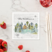 Wasserfarbe Rustikale Foggy Forest Mountain Kabine Serviette (Beispiel)