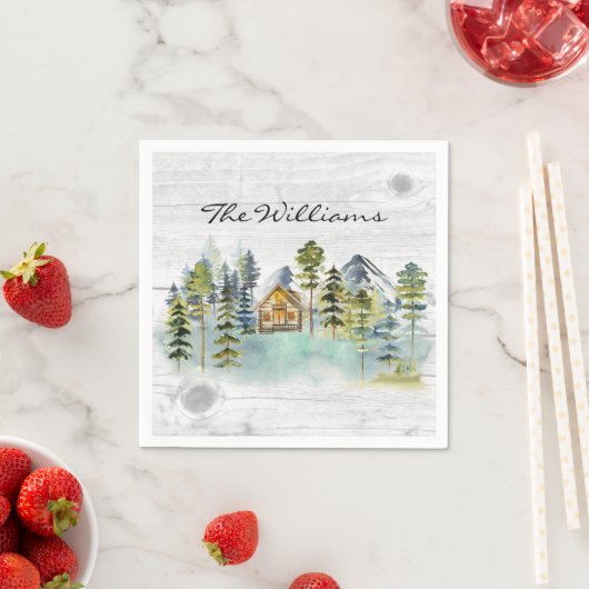 Wasserfarbe Rustikale Foggy Forest Mountain Kabine Serviette (Beispiel)