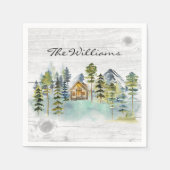 Wasserfarbe Rustikale Foggy Forest Mountain Kabine Serviette (Vorderseite)