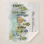 Wasserfarbe Rustikale Foggy Forest Mountain Kabine Sherpadecke (Vorderseite)