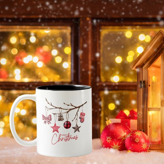 Wasserfarbe Rustikale Frohe Weihnachten Zweifarbige Tasse