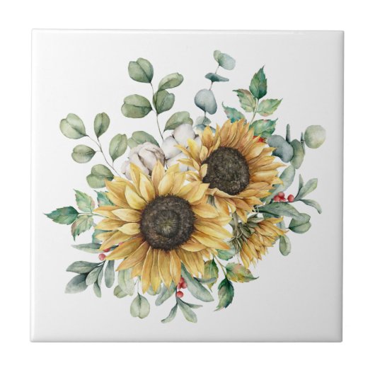 Wasserfarbe Rustikale Herbstsonne Bouquet Fliese (Vorderseite)