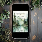 Wasserfarbe Rustikale Hochzeit im Bergsee Einladung