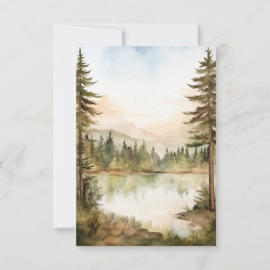 Wasserfarbe Rustikale Hochzeit im Bergsee RSVP Karte (Rückseite)