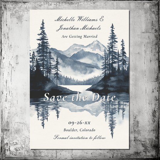 Wasserfarbe Rustikale Hochzeit im Bergsee Save The Date