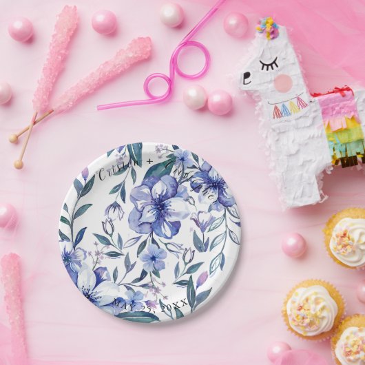 Wasserfarbe Rustikale Hochzeit von Blauer Flora Pappteller (Party)