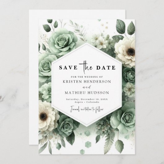 Wasserfarbe Rustikale Minimal-Käfig Grüne Hochzeit Save The Date (Vorne/Hinten)