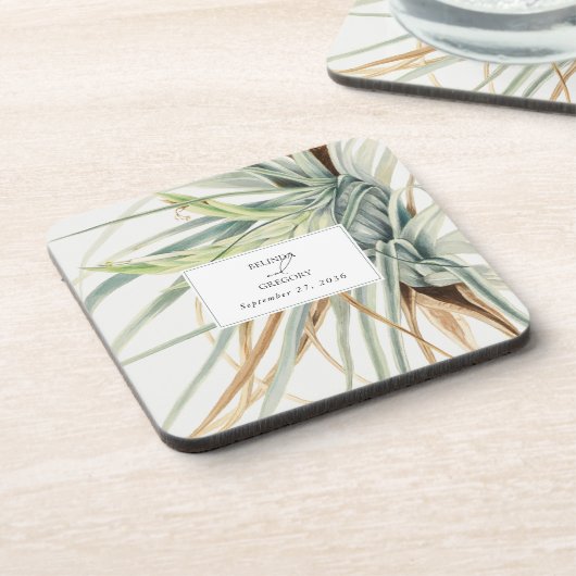 Wasserfarbe Rustikale, neutrale Boho Botanische Ho Getränkeuntersetzer (Linke Seite)