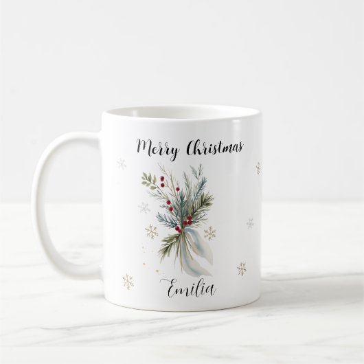 Wasserfarbe Rustikale Pine Floral Frohe Weihnachts Kaffeetasse (Links)