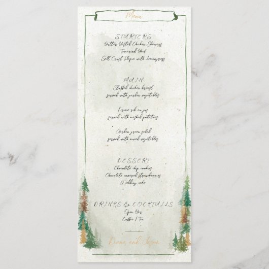 Wasserfarbe Rustikale Pinien Menü Karte (Vorderseite)