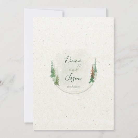 Wasserfarbe Rustikale Pinienwälder Einladung (Rückseite)