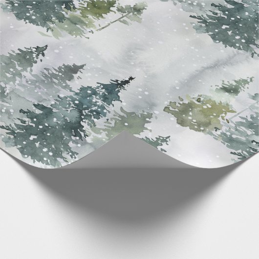Wasserfarbe Rustikale Pinienwälder Winter Geschenkpapier (Ecke)