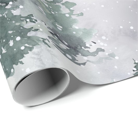 Wasserfarbe Rustikale Pinienwälder Winter Geschenkpapier (Rolleneckpunkt)