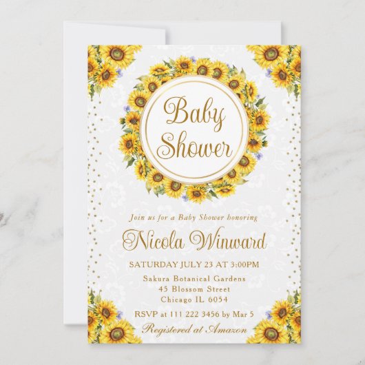 Wasserfarbe Rustikale Sonnenblumen Kinderdusche Einladung (Vorderseite)