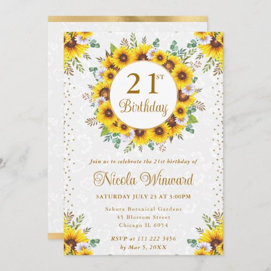 Wasserfarbe Rustikale Sonnenblumen Wreath Geburtst Einladung (Vorne/Hinten)