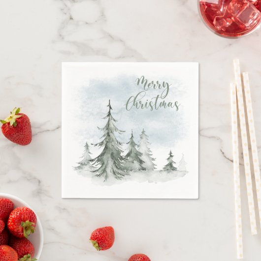 Wasserfarbe Rustikale Tannenwälder Winter Serviette (Beispiel)